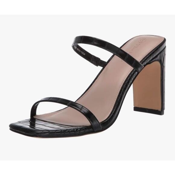 The Drop Women's Avery Square Toe Two Strap High Heeled Sandal, Black, Size 9 - Picture 1 of 7